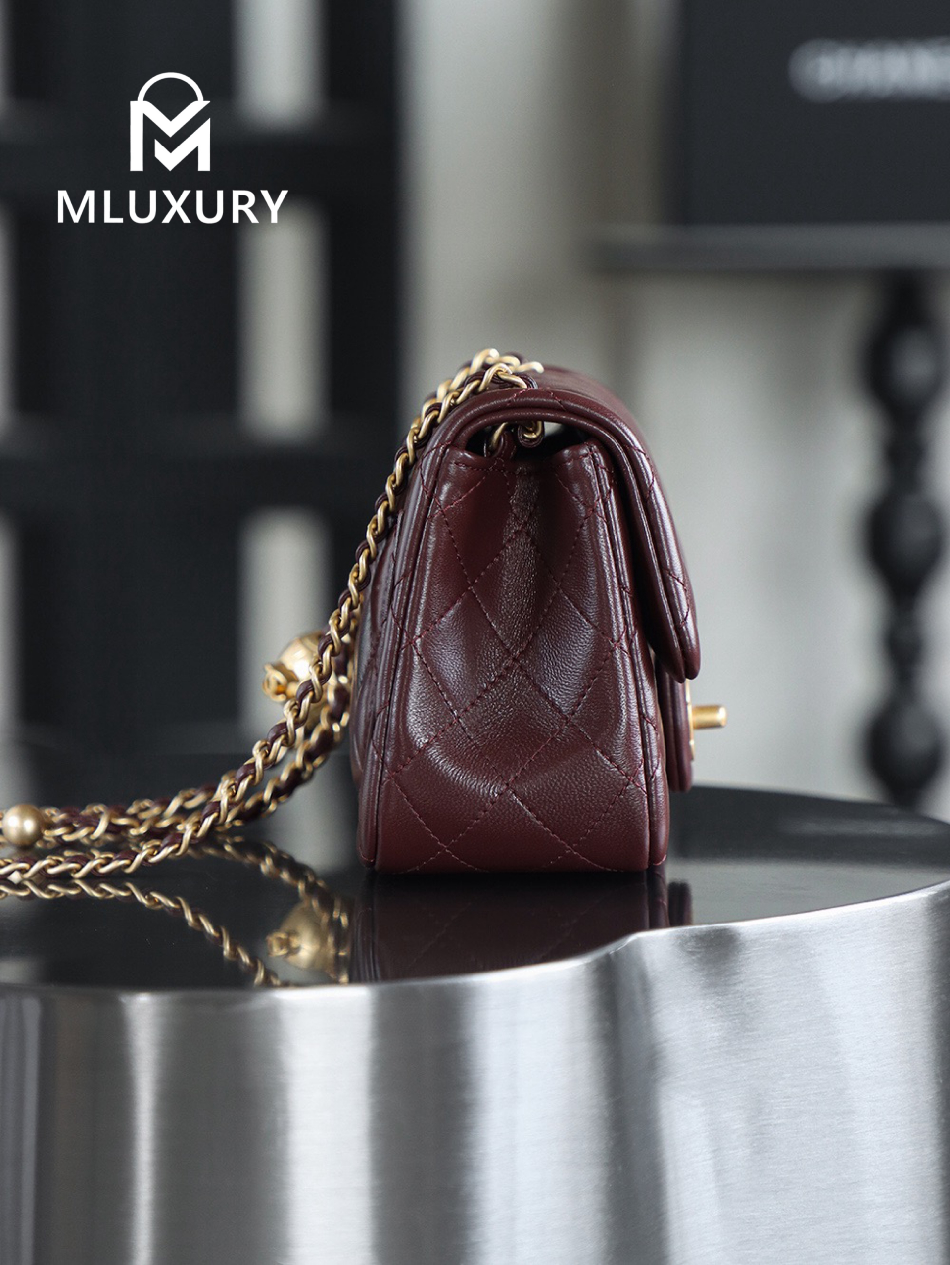 CHANEL Mini Flap Bag Pearl Crush, Deep Brown&Gold