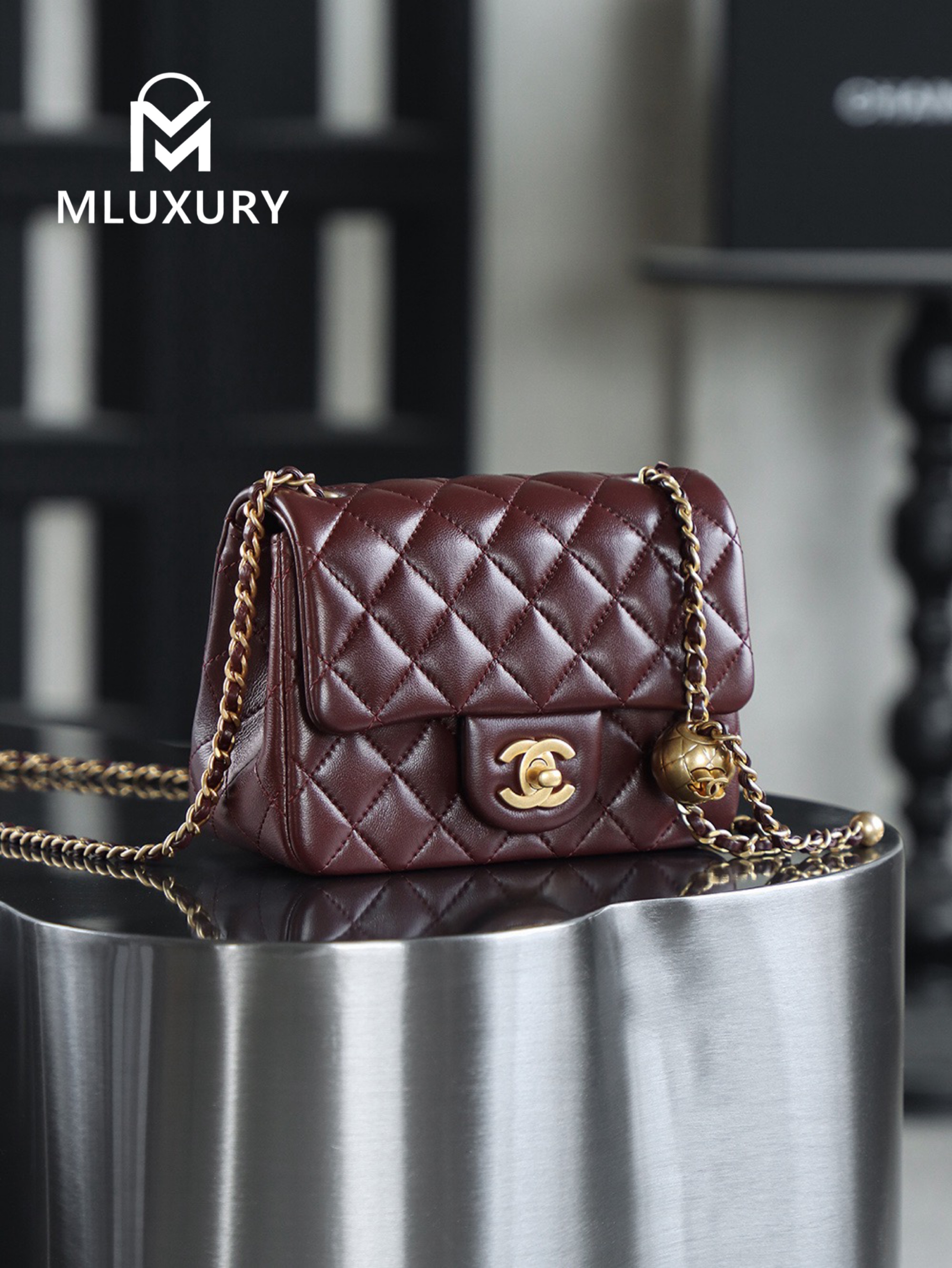 CHANEL Mini Flap Bag Pearl Crush, Deep Brown&Gold