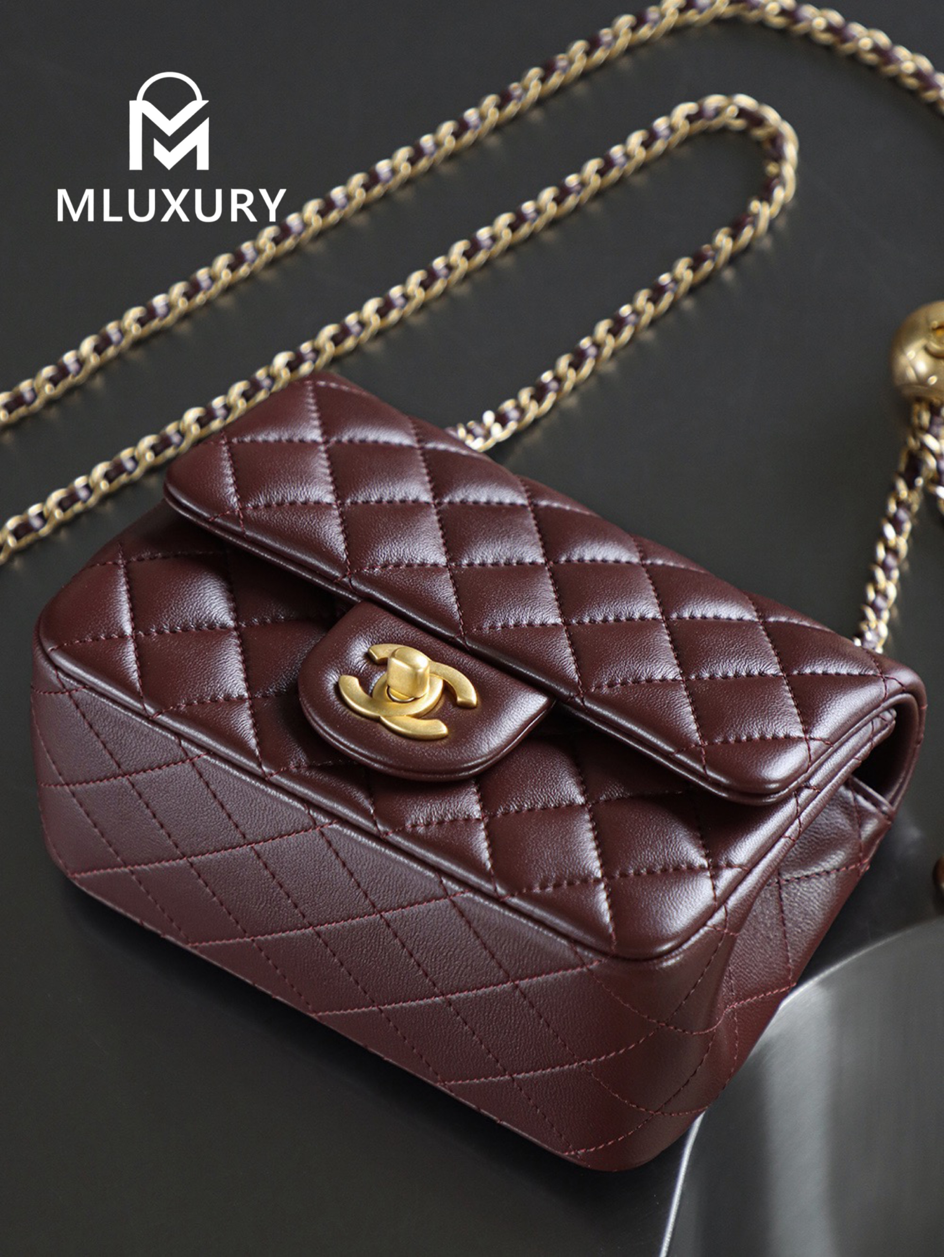 CHANEL Mini Flap Bag Pearl Crush, Deep Brown&Gold