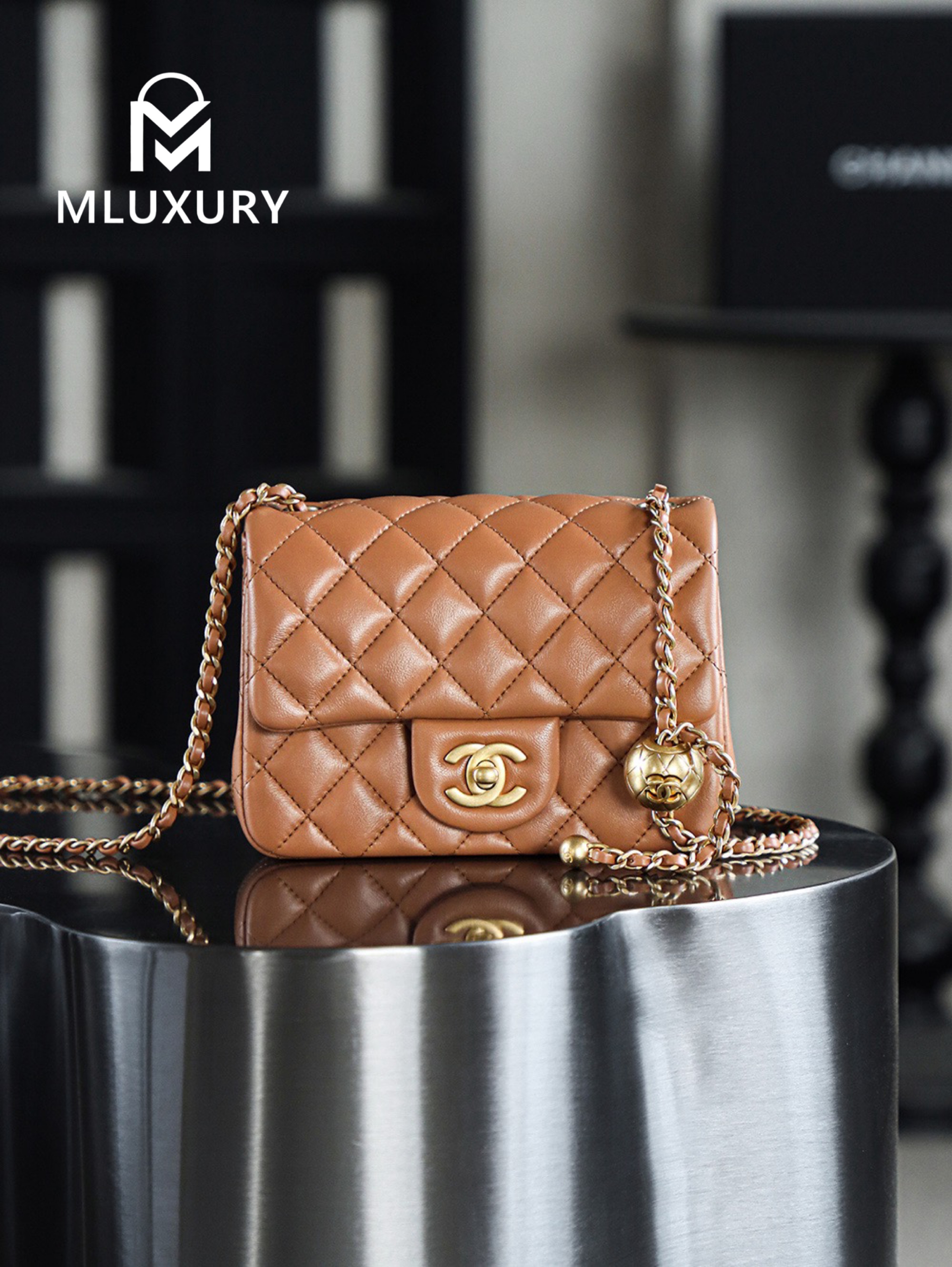 CHANEL Mini Flap Bag Pearl Crush, Caramel&Gold