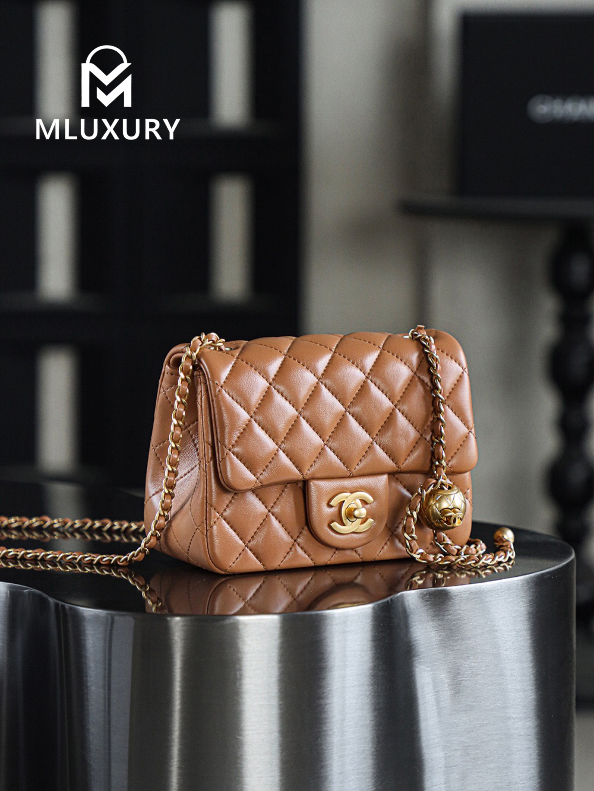 CHANEL Mini Flap Bag Pearl Crush, Caramel&Gold