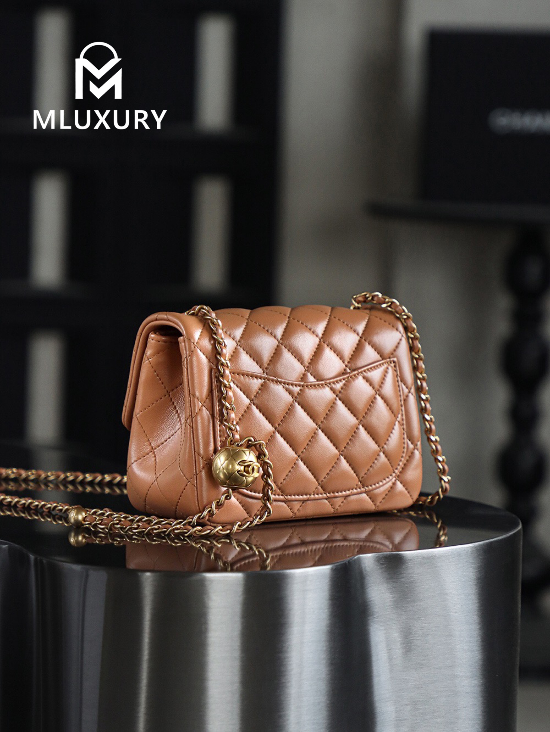 CHANEL Mini Flap Bag Pearl Crush, Caramel&Gold