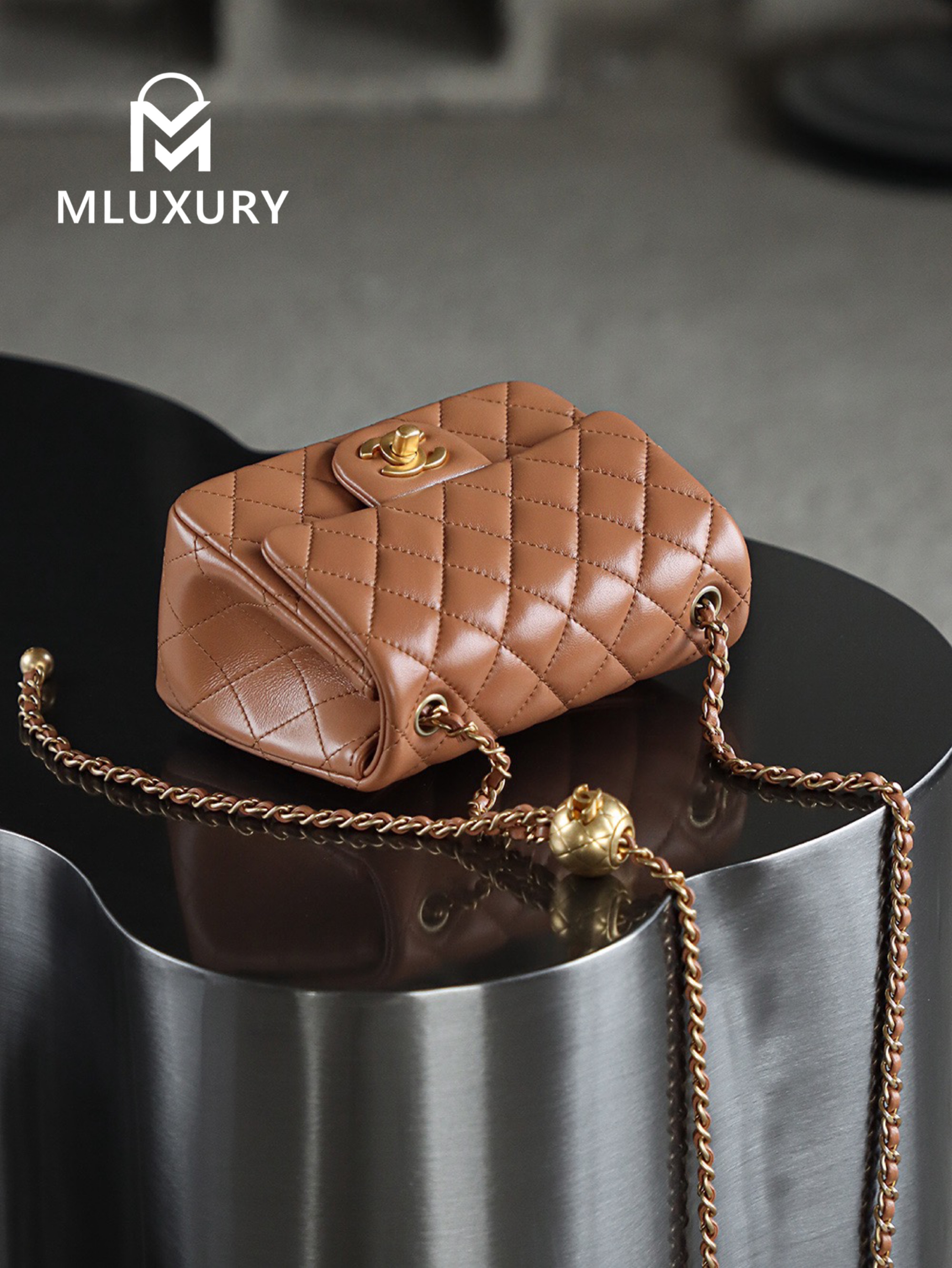 CHANEL Mini Flap Bag Pearl Crush, Caramel&Gold