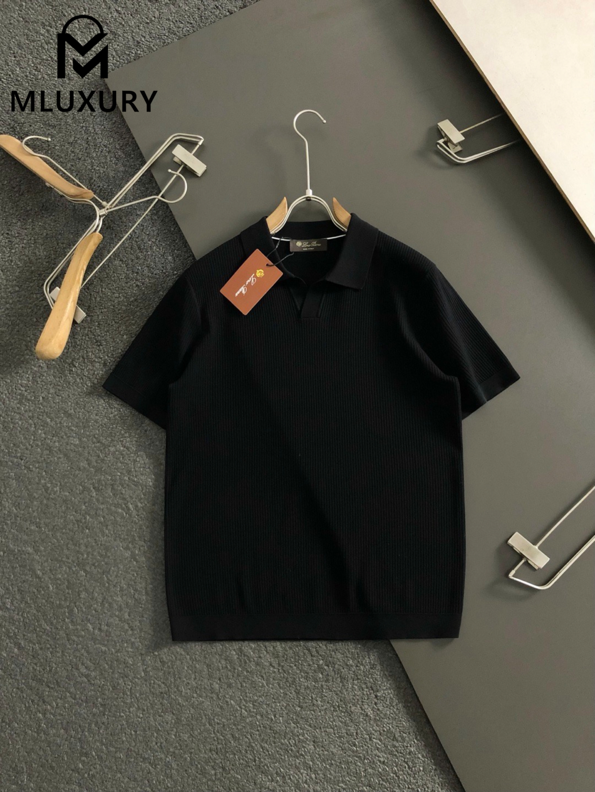 LORO PIANA Seagull collar short-sleeved shirt, Black