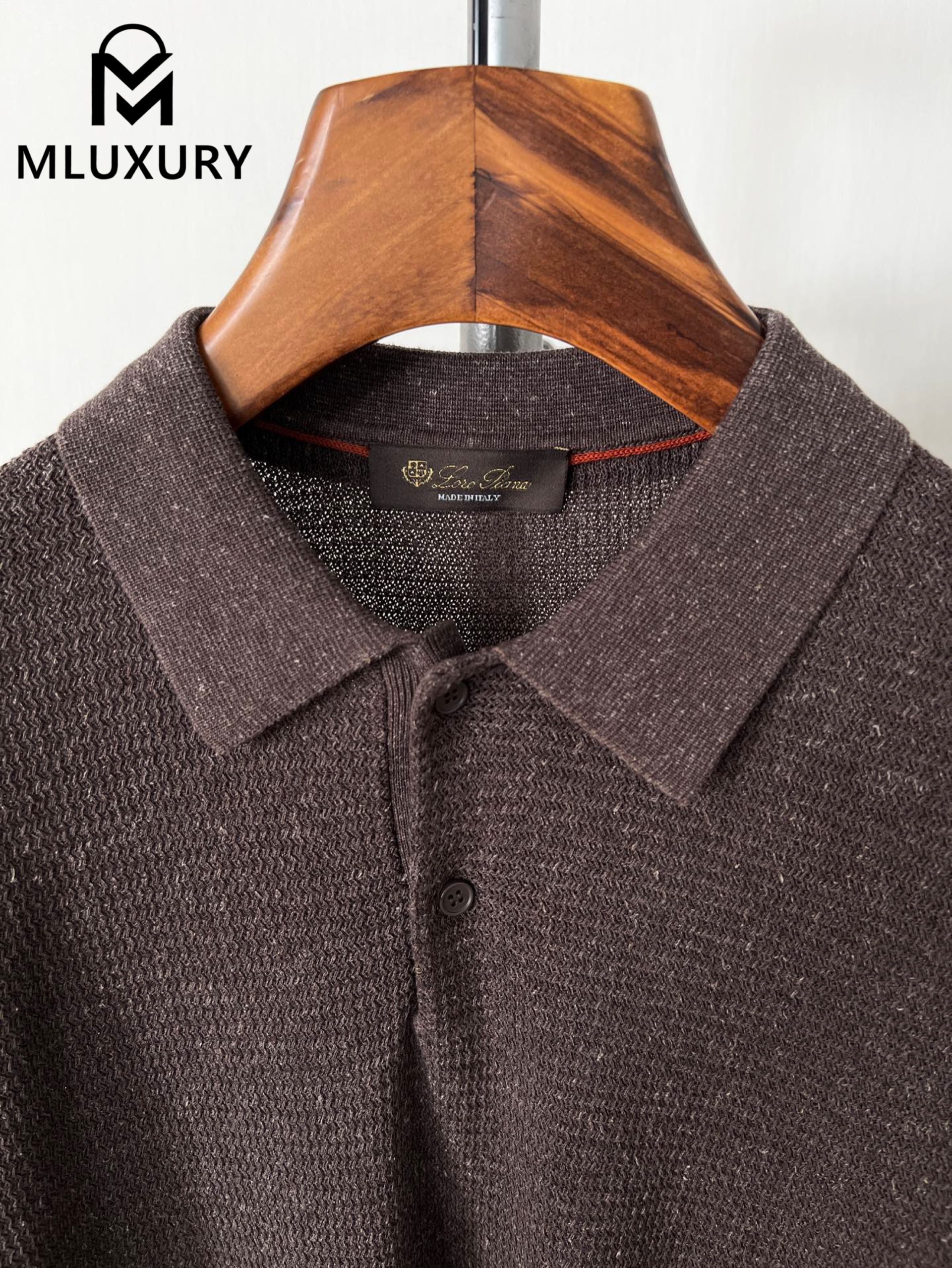 LORO PIANA Old-school style men's polo shirt Brown,Gray-blue