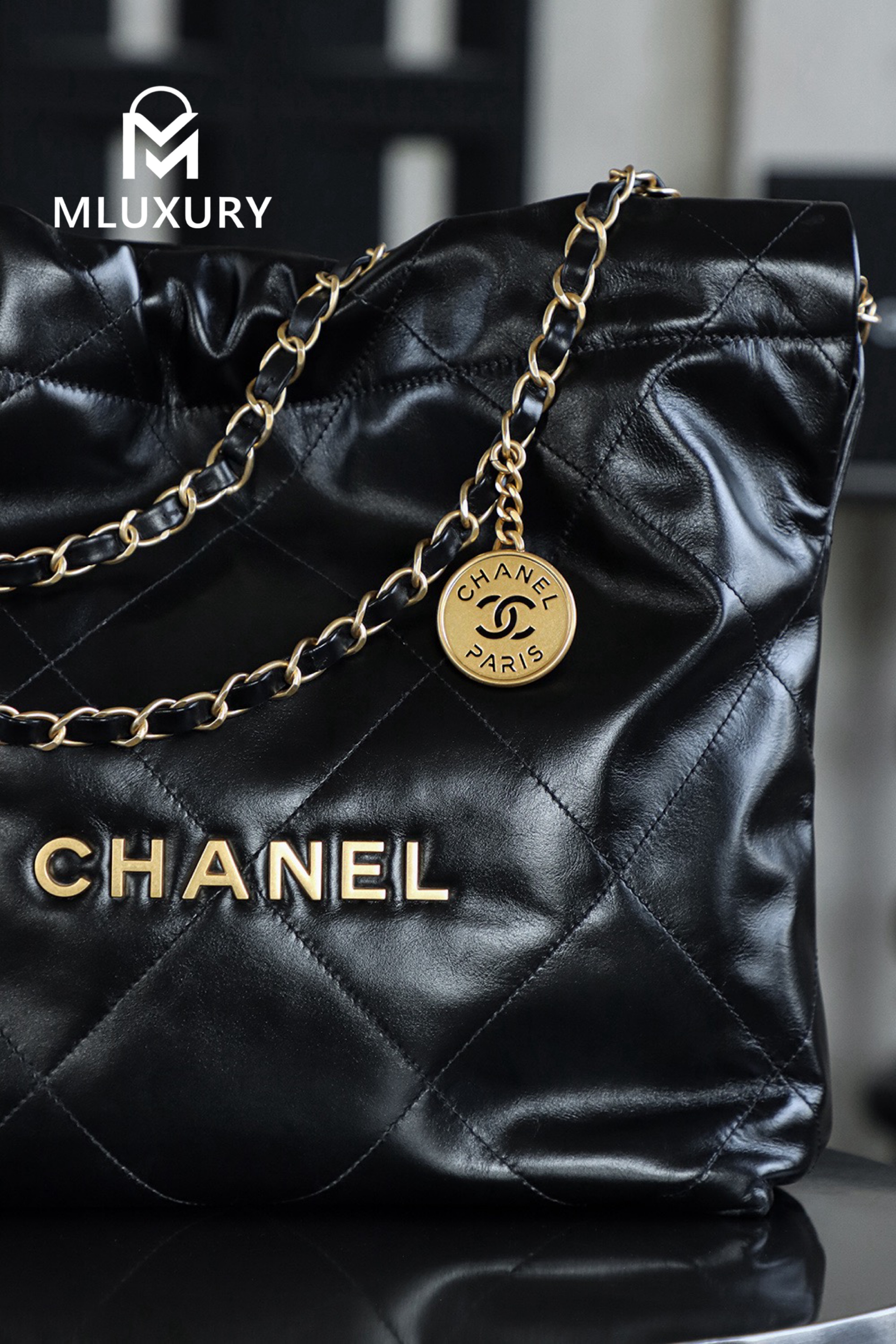 CHANEL 22 BAG (Small Size), Black&Gold