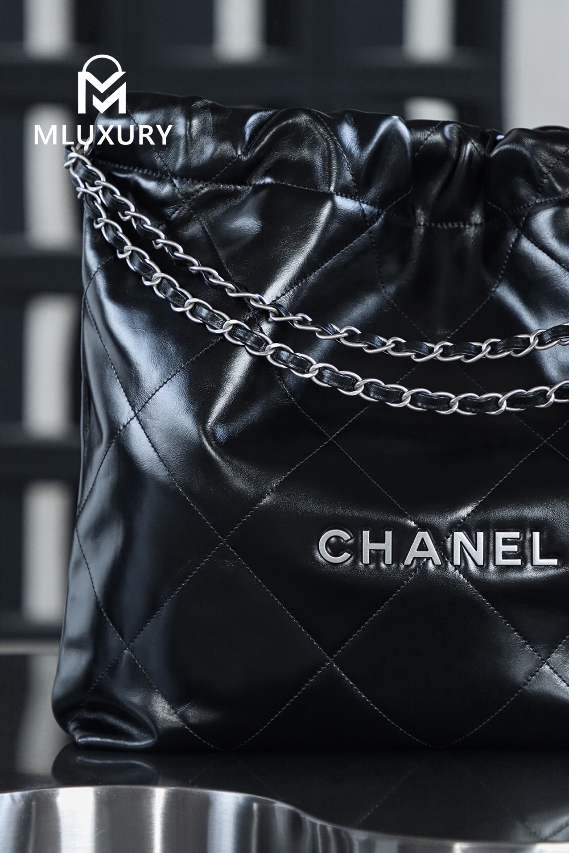 CHANEL 22 BAG (Medium), Black&Silver