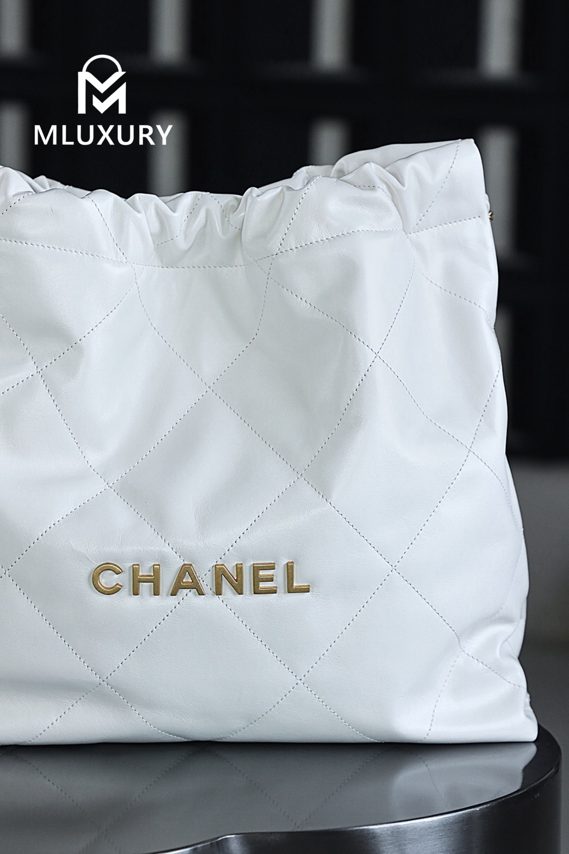 CHANEL 22 BAG (Medium), White&Gold