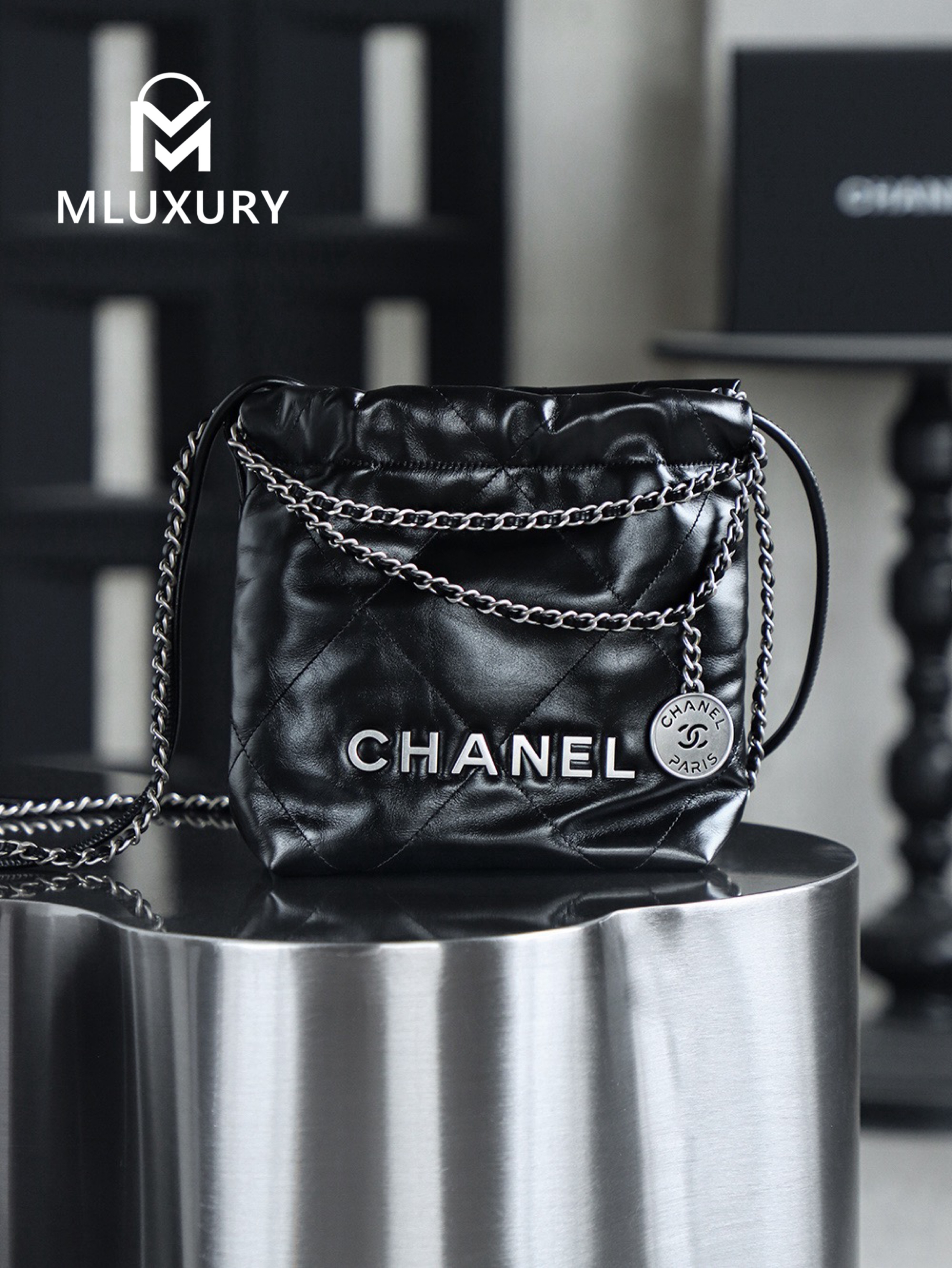 CHANEL 22 BAG (Mini), Black&Silver