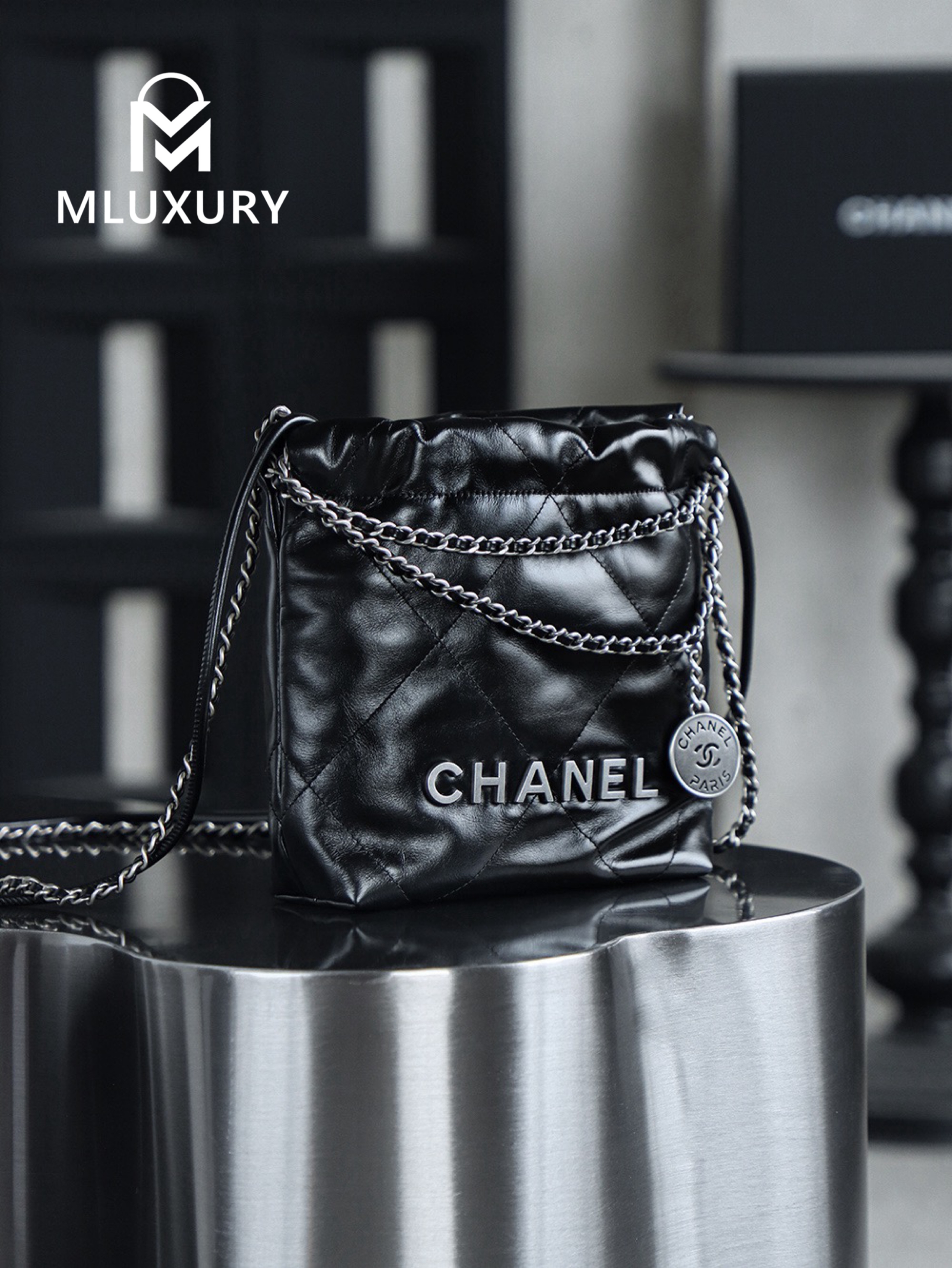 CHANEL 22 BAG (Mini), Black&Silver