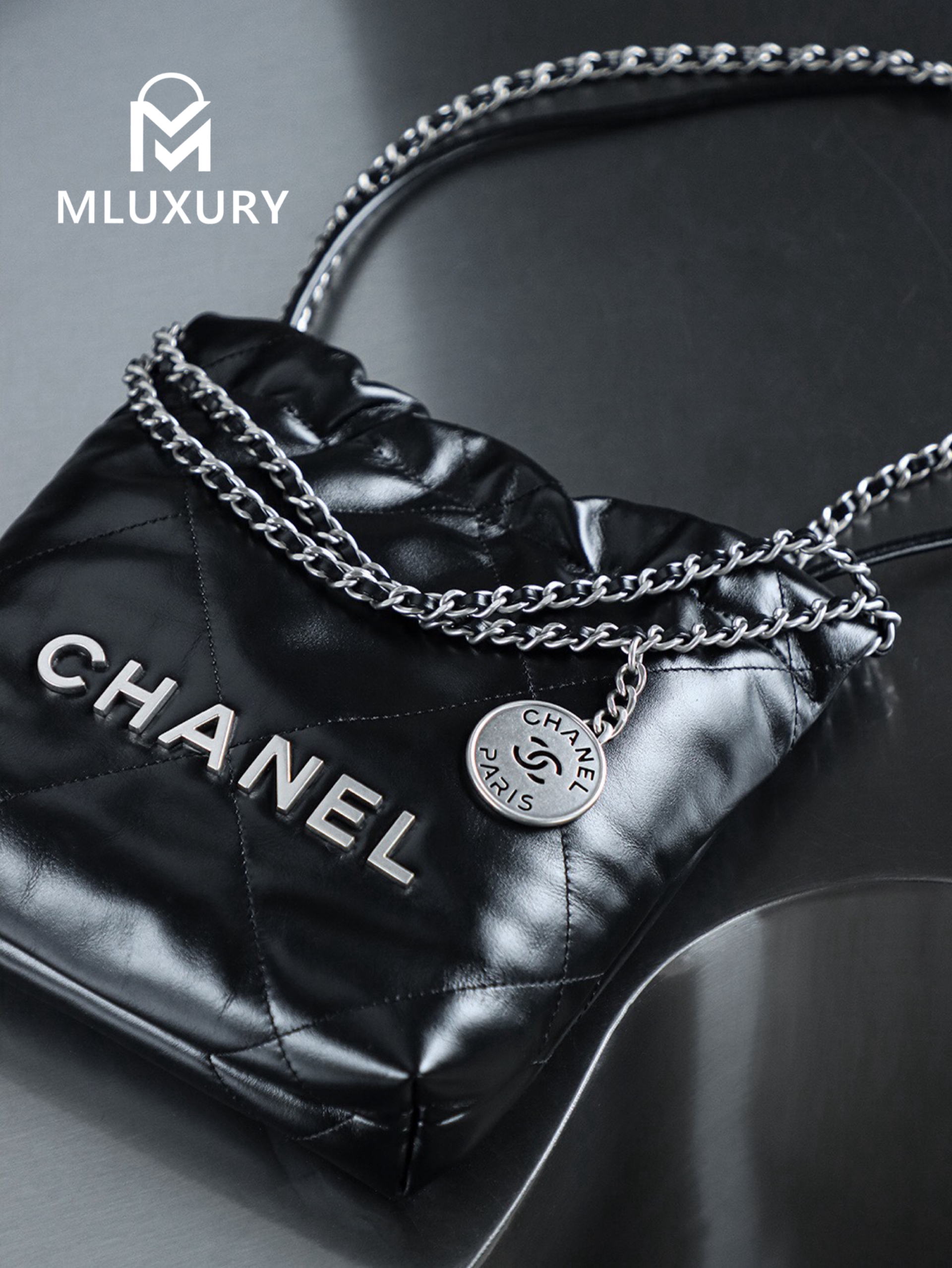 CHANEL 22 BAG (Mini), Black&Silver