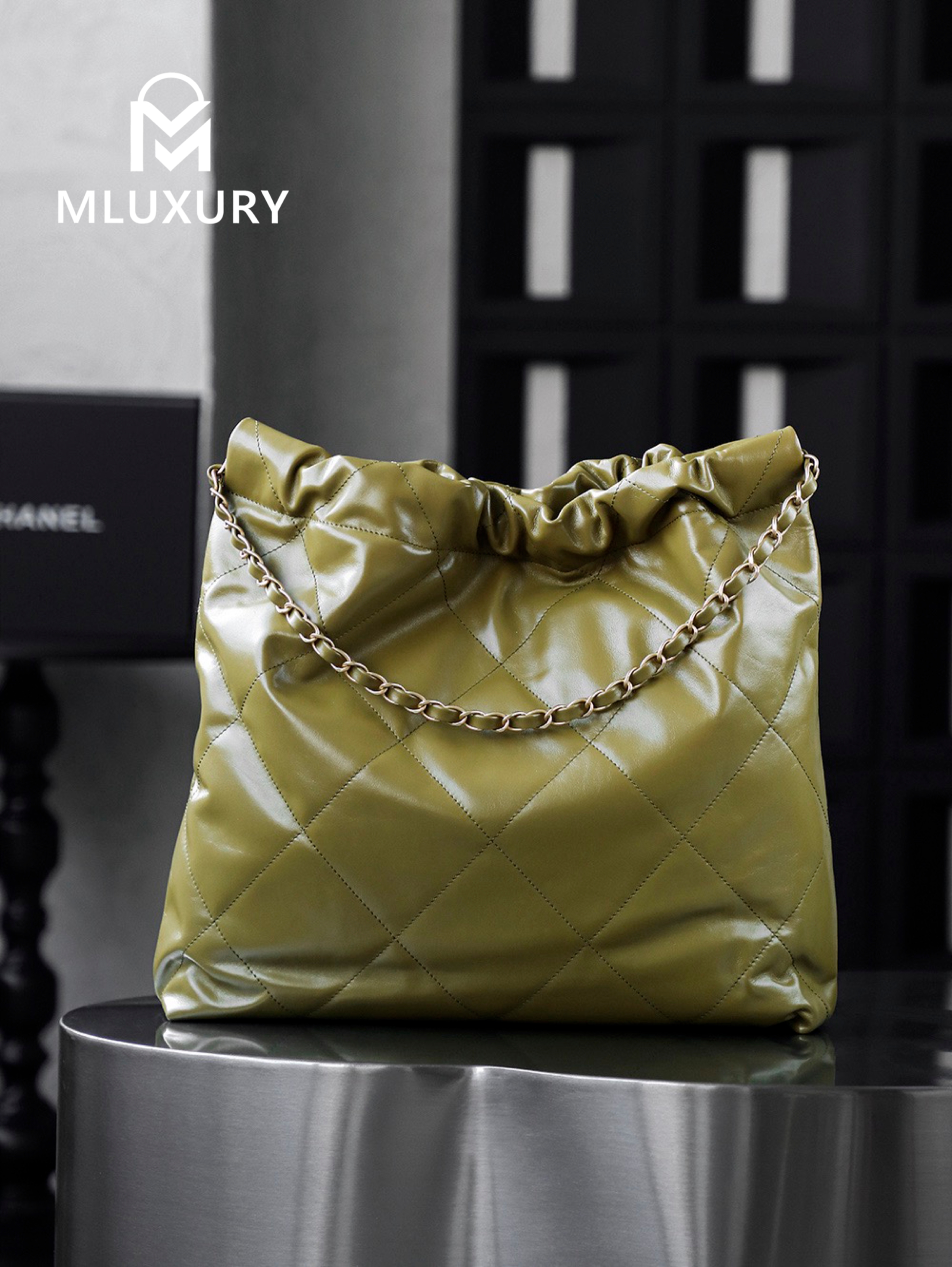 CHANEL 22 BAG (Medium), Green&Gold