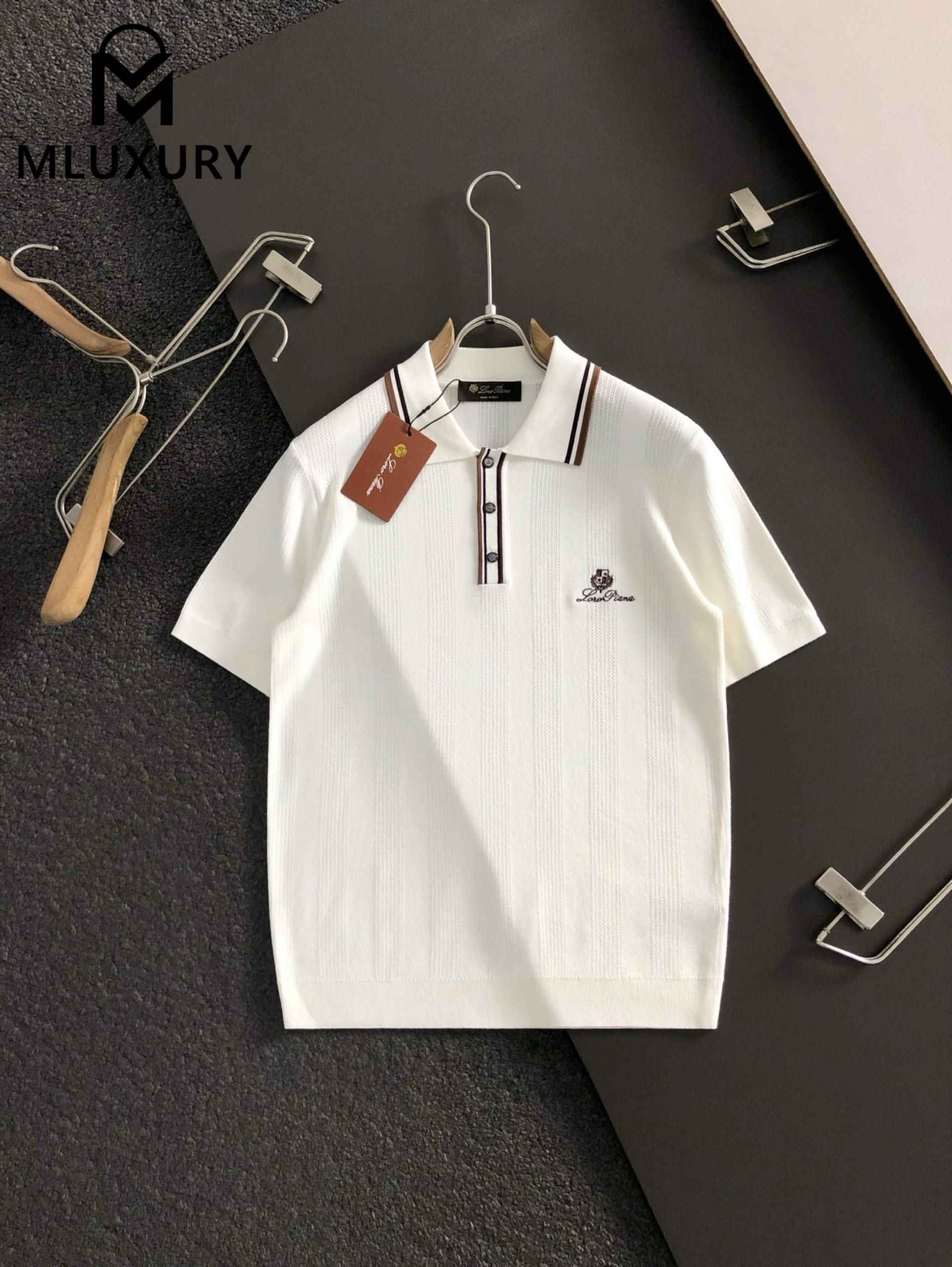 LORO PIANA Letter jacquard wool short-sleeved polo shirt