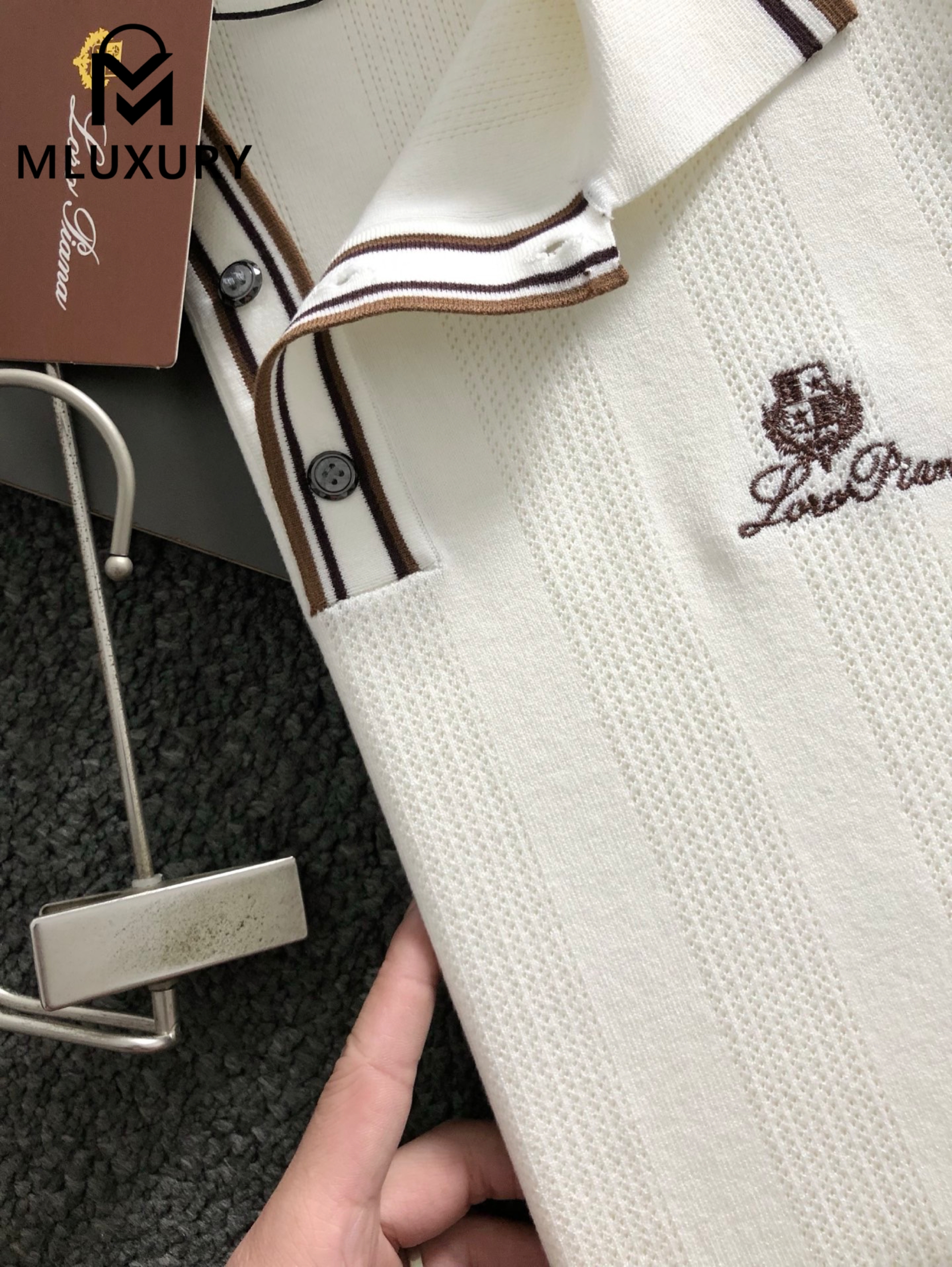 LORO PIANA Letter jacquard wool short-sleeved polo shirt
