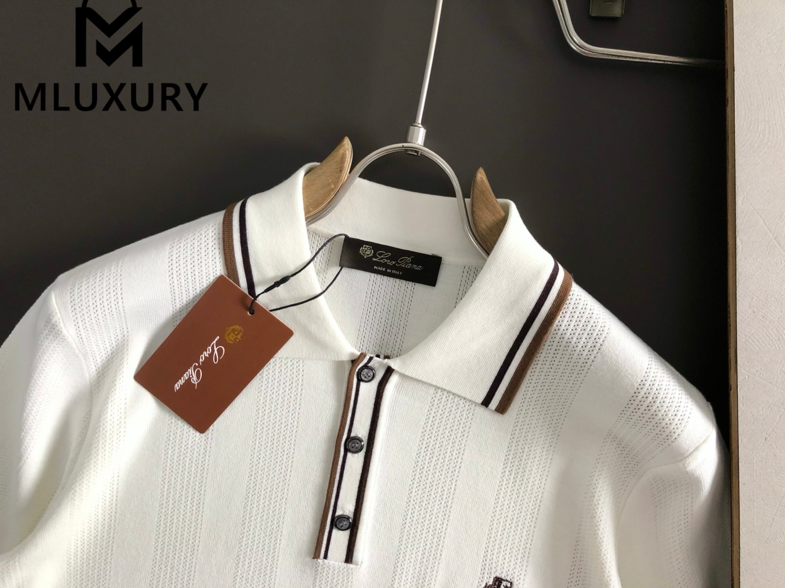 LORO PIANA Letter jacquard wool short-sleeved polo shirt