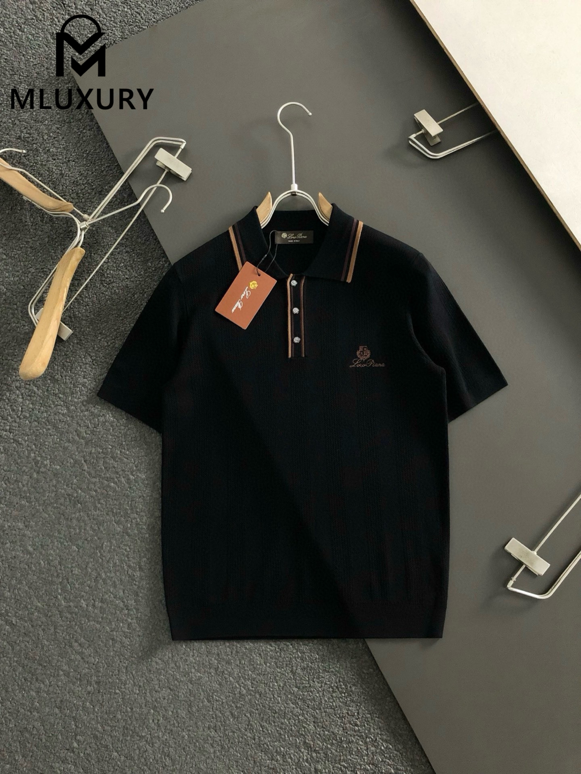 LORO PIANA Letter jacquard wool short-sleeved polo shirt