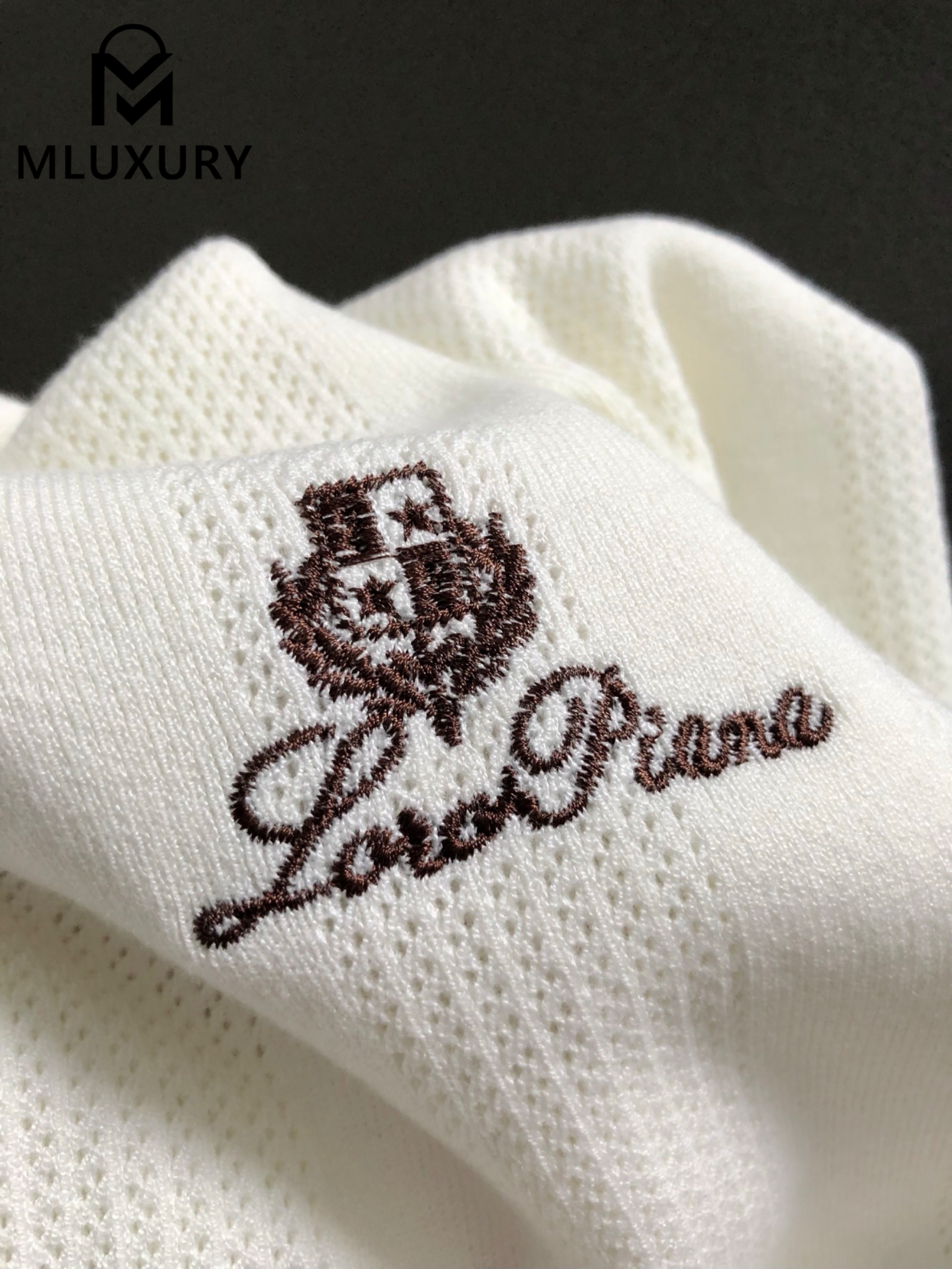 LORO PIANA Letter jacquard wool short-sleeved polo shirt